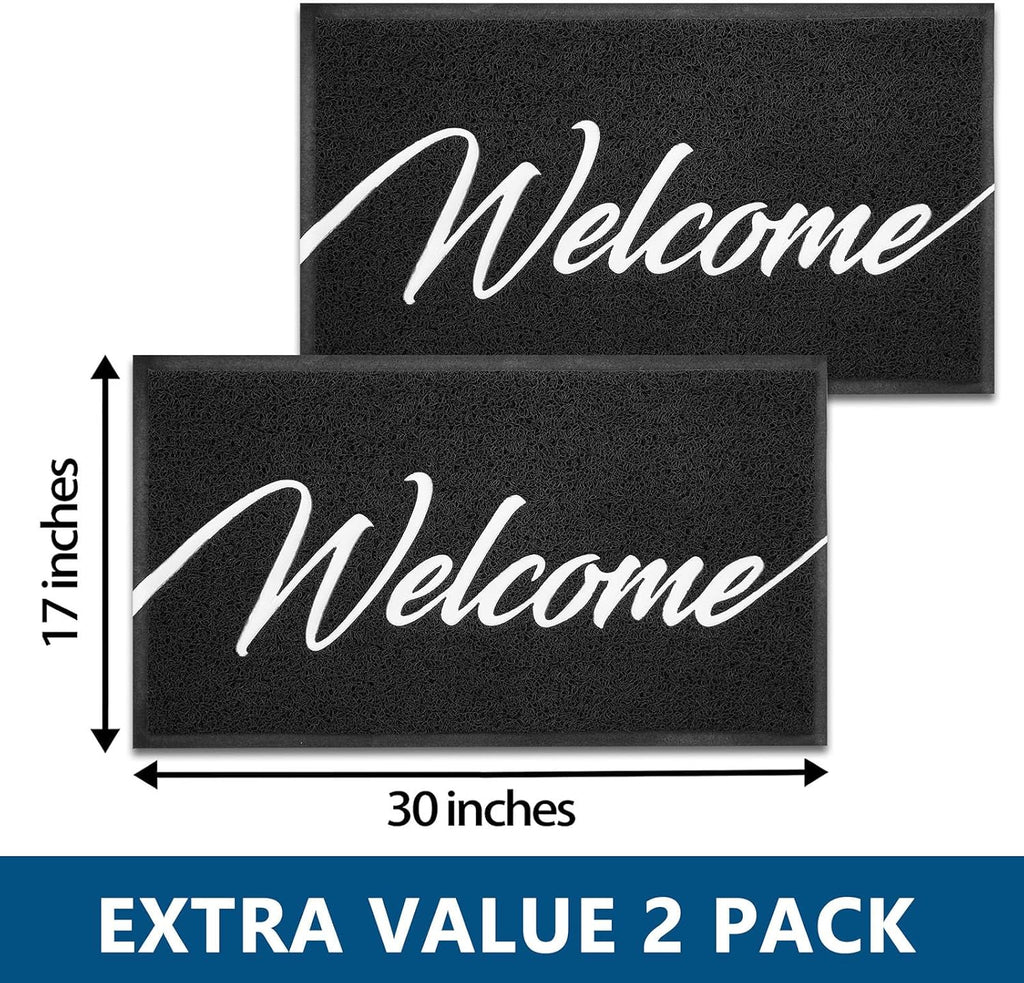 EARTHALL Door Mat 2-Pack Outside Inside Welcome Doormat 30"x17.5" Durable Floor Mat Non Slip Rug Ultra Absorb Mud Easy Clean Front Doormat for Garage, Entryway, Patio, High Traffic Areas, Black