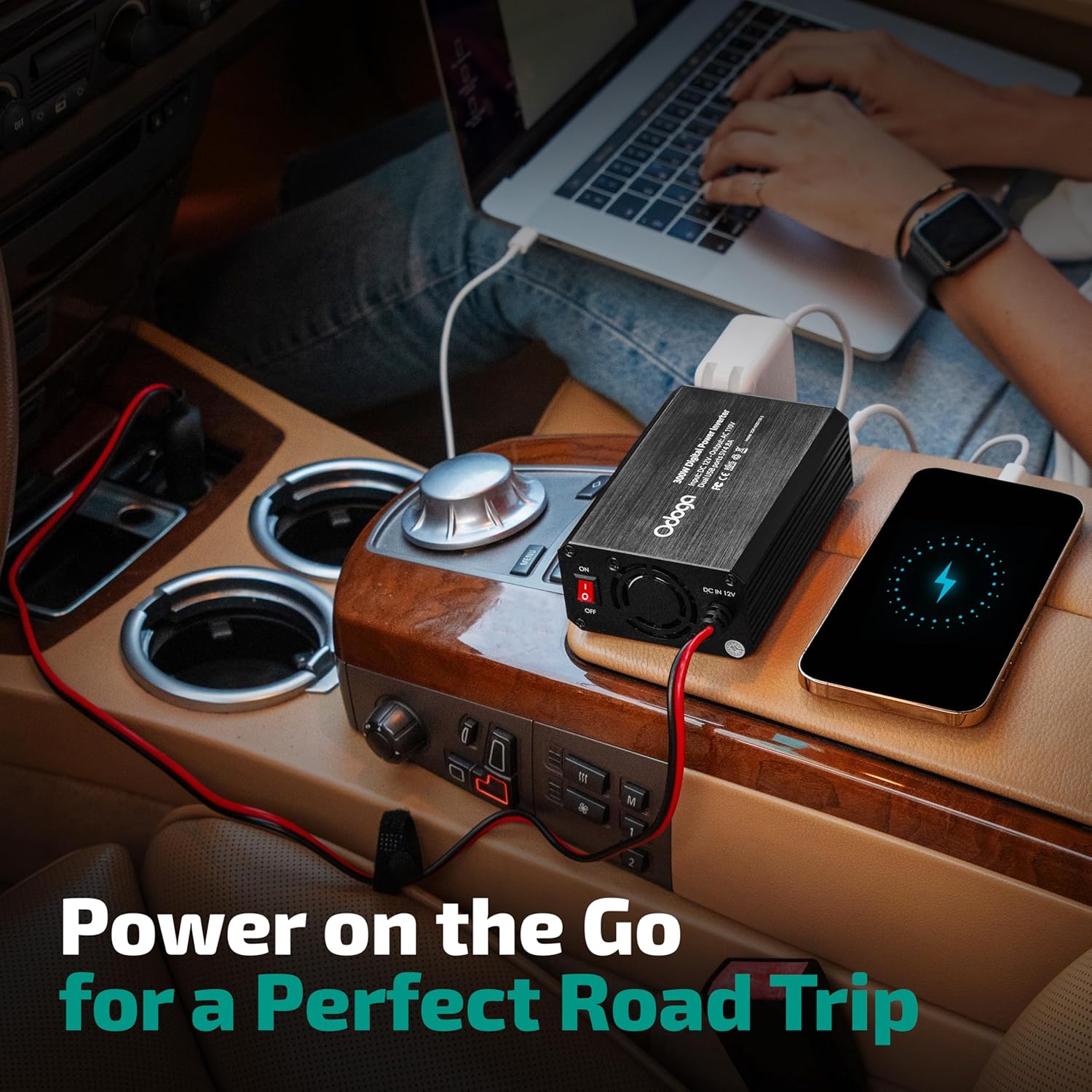 300W Car Power Inverter 12v DC to 110v AC – Car Adapter for Plug Outlet, DC to AC Converter, 4.8A Dual USB by Odoga
