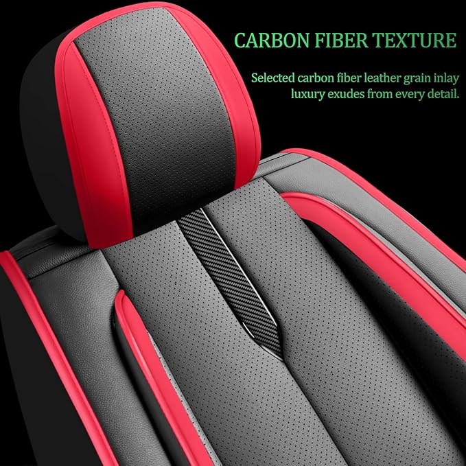 Fit Avalon Car Seat Covers for Toyota Avalon 2001-2024 2025 2026 -Upgraded Premium Waterproof & Breathable Leather,Airbag Compatible,All-Weather Seat Cushion Protector,2 Front/Black-Red