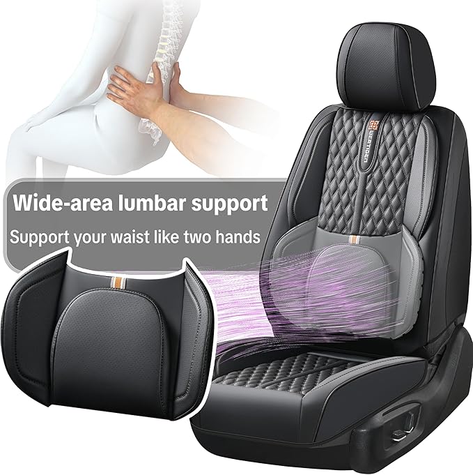 Black Car Seat Covers for Ford Bronco Sport 2021-2025 Car Seat Cover, Leather, 5 Piece Full Set, with Lumbar Support, Anti-Slip, Suitable for All Seasons, Beautify The Interior of Old Cars