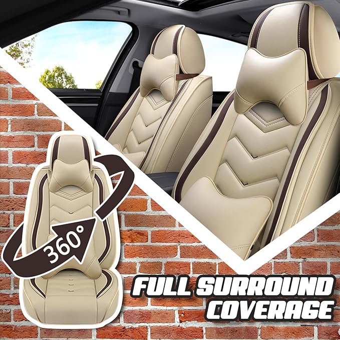 Car Seat Covers for Fiat 500 2012-2019, Premium Nappa Leather Car Seat Cover, Stylish Sport Seat Covers， Automobile Seat Cover Sets.(Luxury 5 Seats/Beige)