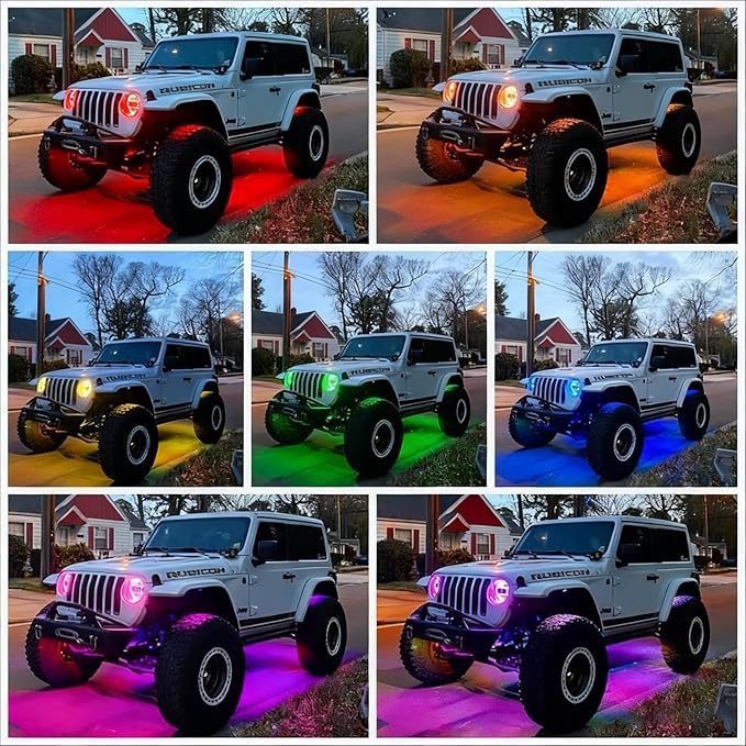 RGB LED Rock Lights Kit, 12 pods Multicolor Neon Light with Bluetooth App/Remote Control Flashing Music Mode, Aluminum Metal, IP68 Waterproof, 12v for Truck ATV UTV SUV
