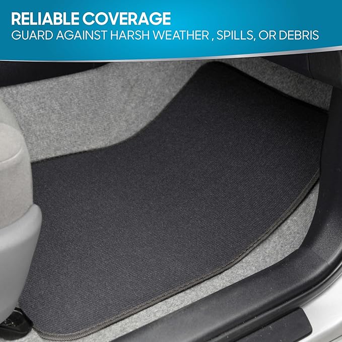 Premium 4 Piece Set of Carpet Car Floor Mats with Vinyl Safety Heel Pad for Car, Truck, SUV, Coupe Sedan, Black (MT-100-BK) Pack of 1