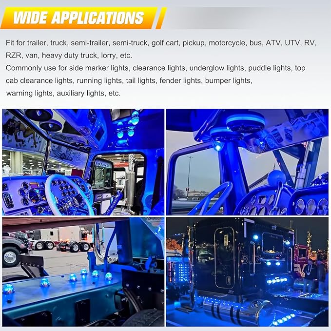 BJZ 10Pcs Ice Blue Watermelon LED Strobe+Constant Marker Lights Dual Function Watermelon-Shaped Side Marker Clearance Tail Top Cap Roof Lights for Trailer Truck Semi-Trailer Heavy-Duty Truck Bus Van
