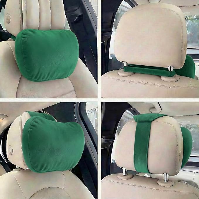 2PCS Car Pillow for Car Neck Pillow for Driving Seat Neck Support Soft Cushion Back Support Head-Rests for Vehicle Sleeping with Elastic Adjustment Strap (Green, Head and Lumbar)