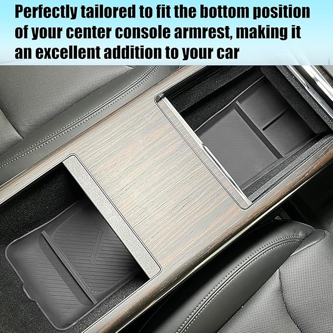 Jaronx Compatible with Tesla Model S/X Center Console Organizer 2021-2026, Silicone Console Organizer Armrest Storage Box Bottom Tray for Model S/X Accessories Plaid/Long Range(2PCS)