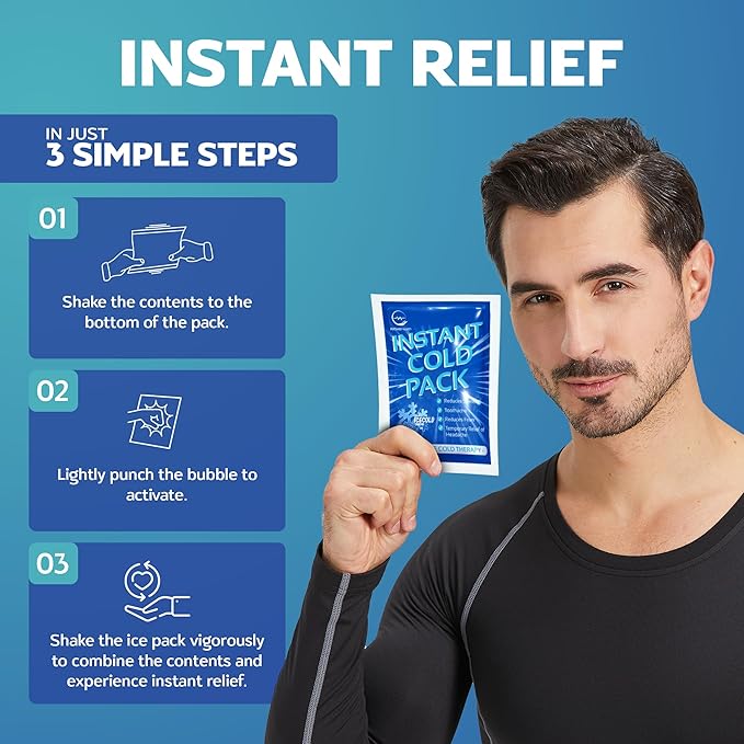 100 Pack Instant Cold Pack - Disposable Instant Ice Packs for Injuries Cold Compress Ice Pack for Pain Relief, Swelling 6 x 4.5 in