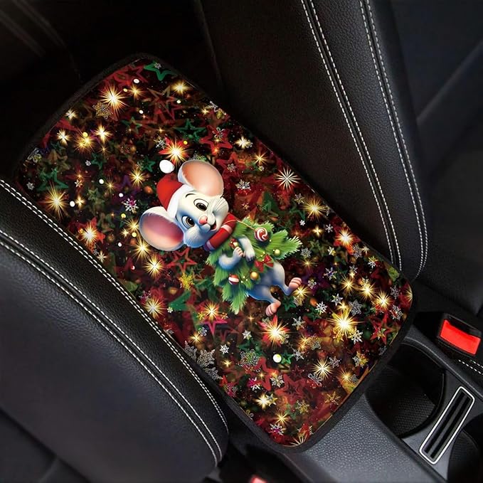 Cartoon Mouse Armrest Pad Cover for Cars Arm Rest Cushion Pads Car Center Console Cushion Non Slip Car Accessories Car Xmas Decoration