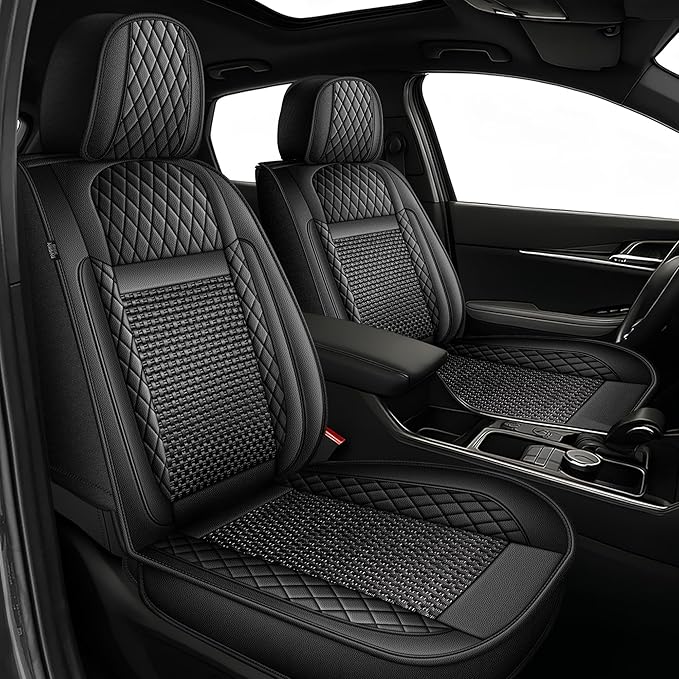 TTX LIGHTING for Chevy Equinox 2007-2026 Car Seat Covers, Breathable Ice Silk & Leather Seat Protector, Cool & Anti-Sweat for Long Driving, Airbag Compatible, 5 Seats Full Set (Black)