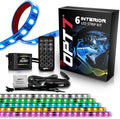 OPT7 Aura Interior Car Lights 6pc with Remote Control, Color Change, Music Sync Inside Ambient Lighting Kit, Car Truck LED Lights Under Dash Accessories, Charger Adapter 12V, 6pc Single Row LED Strip