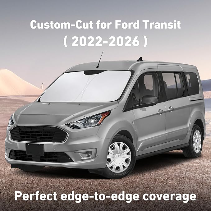EcoNour Windshield Sunshade Compatible for Ford ETransit 2022-2024 2025 2026, Sun Visor for Front Windshield & Window Sun Shade Cover, UV Heat Blocker & Protector, Car Accessories