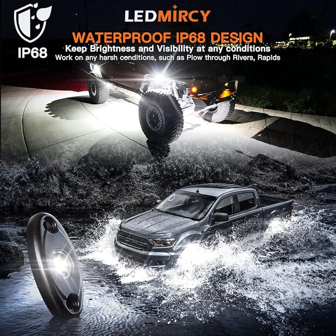 LEDMIRCY R1 Pure White Rock Lights Kit with Switch Wire Harness 12PCS Super Bright LED Rock Lights White for Offroad Trucks ATV UTV SUV High Power Underglow Under Body Light Waterproof Shockproof