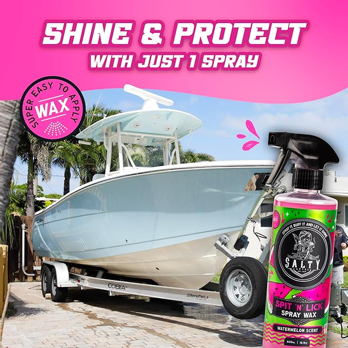 Salty Captain Spit & Lick Spray Wax Cleaner - (Juicy Watermelon Scent) Hydrophobic Automotive Car & Marine Boat Wax Polish | UV & Salt Protectant Marine Wax Sprayer for the Best Showroom Finish