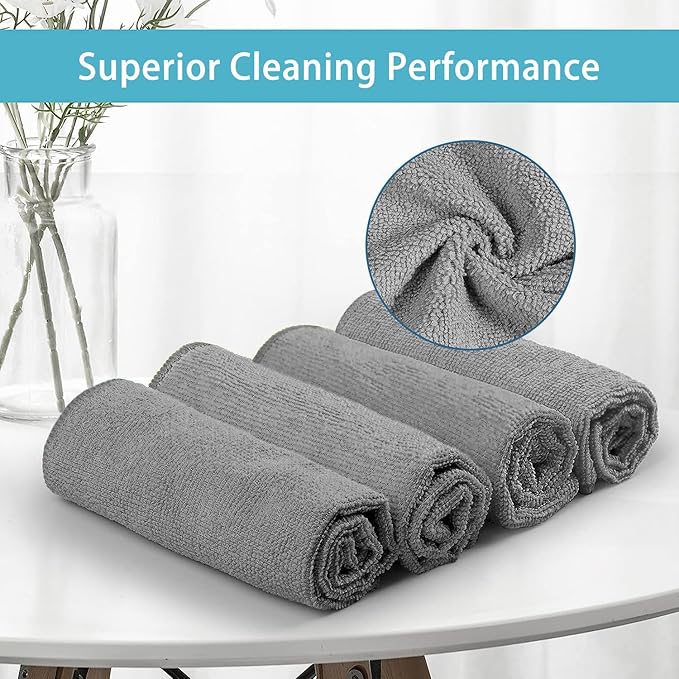 HOMEXCEL Grey Cleaning Rags 5 Pack, Highly Absorbent Microfiber Cleaning Cloth for Kitchen, Lint Free, Scratch-Free, Reusable Microfiber Towels for House, Window and Glass, Cars, 11.5 X11.5 inch