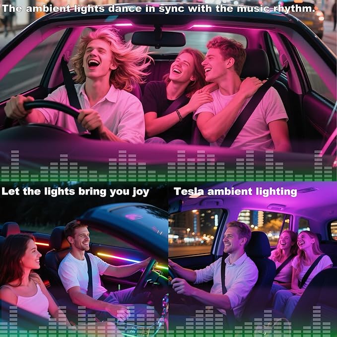 LED Car Ambient Lighting Strip for Tesla High Brightness with APP Control Multiple Colors and Car LED Strip Lighting Neon Lights for Model 3/Y (Dashboard)