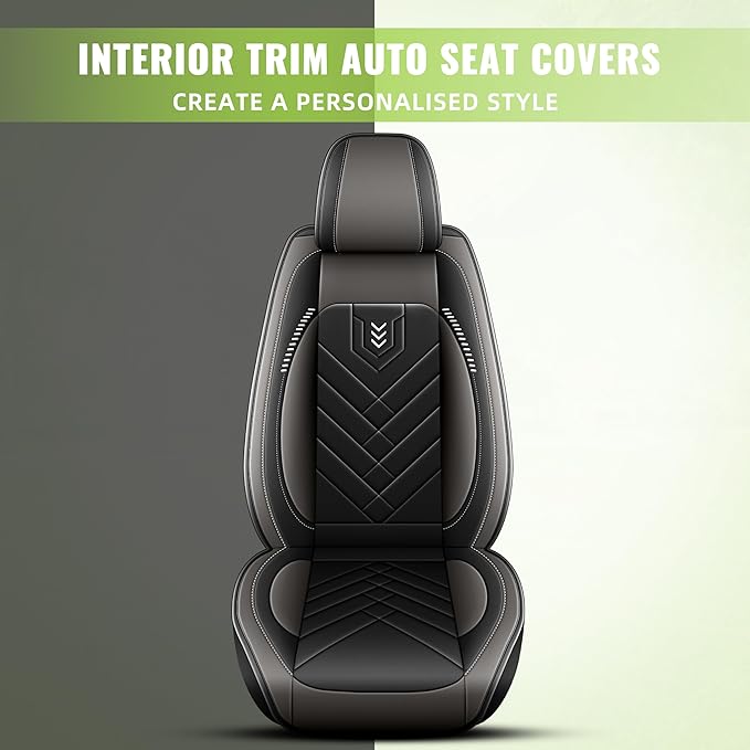 AOMSAZTO 2 Front Seat Covers Fit for VW/Volkswagen Jetta 2007-2026: First Row 2PCS Faux Leather Waterproof Seat Covers Automotive Seat Cushion Protector(Black&Grey)