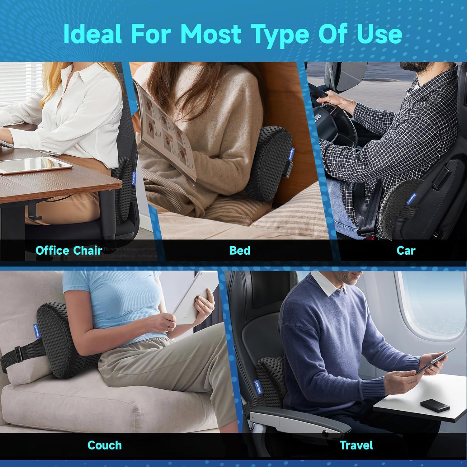 Lumbar Support Pillow for Office Chair Car Back Support Pillow, Memory Foam Gaming Chair Desk Chair Back Cushion for Lower Back Pain Relief, Ergonomic Back Rest