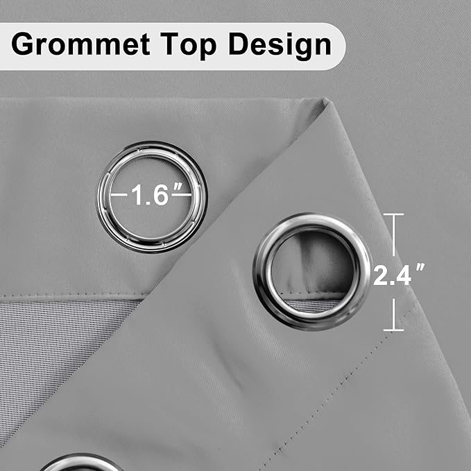 XWZO 100% Blackout Curtains with Tiebacks- 2 Thick Layers Completely Shaded Window Treatment Thermal Insulated Lined Drapes with Grommets for Bedroom/Laundry, Light Grey, W52 x L84, Set of 2 Panels