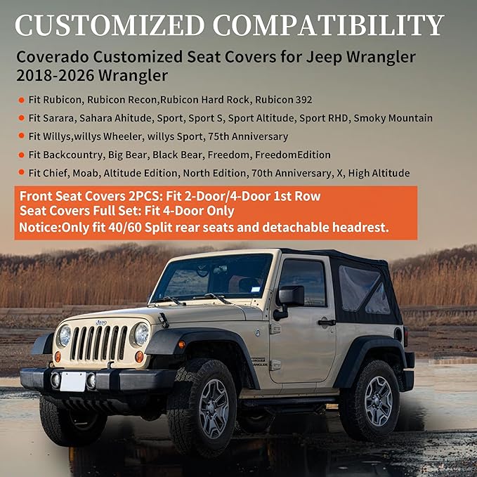 Coverado Seat Covers for Jeep Wrangler, Waterproof Leather Seat Covers Accessories Custom Fit JL 2/4 Door Car Seat Cover Protector Cushion Full Coverage Unlimited X Rubicon Sahara 2018-2024 (Red Line)