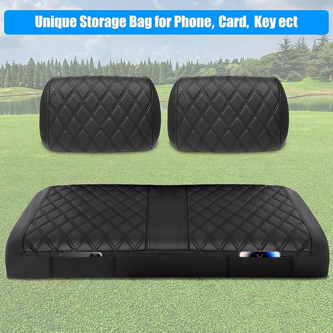 Golf Cart Seat Covers Front for Yamaha G2 G8 G9 G11 G14 G16 G19 G20 G22 Golf Carts Made Thick Premium Marine Leather with Custom Diamond Anti-Scratch/Anti-Fading/Easy to Install