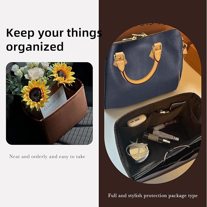 DGAZ Silk Purse Organizer Insert Fits LV Speedy 16/20/25/30/35/45 bags，Silky Smooth Bag Organizer，Luxury Handbag & Tote Shaper（Global Brown，New nano 16）