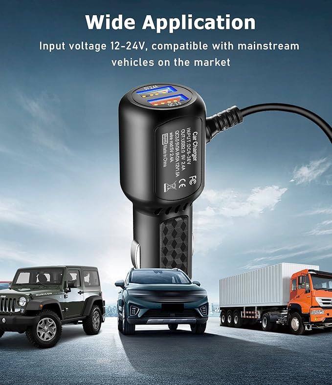 Dash Cam Charger USB C,Type C Dash Cam Power Cord,Dual USB Fast Charger, Compatible with REDTIGER F7N Series,Vantrue N4 and N2S Series,WOLFBOX Mirror cam,AZDOME,Pelsee and GPS Navigator(6.56FT)