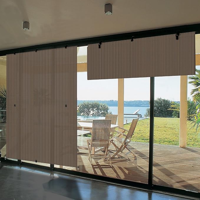 Bynbbur 5'W x 13'H Outdoor Patio Shades Foldable Roller Blinds, 220 GSM Sun Shade Roll Up Porch Screens Exterior Shade Cloth for Deck Pergola Backyard, Brown