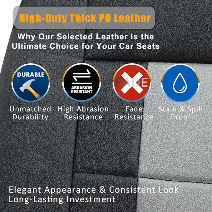 Champlus Car Seat Covers, Premium Leather Ultra Comfort and Thick 2 Front Seat Covers Racing Design, Universal Fit Automotive Sedan Cars, SUVs, Trucks, Mini Vans, Airbag Compatible, Easy to Install