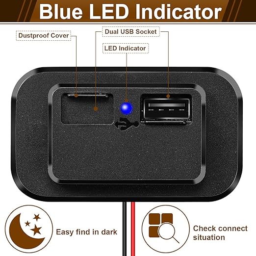 Frienda 6 Pieces 12V USB Automotive USB Panel Mount 12V USB Outlet Multi Switch Panel Car Outlet Socket Power Dual Port 12V 24V Quick Car Port for Cars Bus ATV RV Boat Truck, 3.1 A