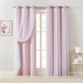 Bujasso Pink Blackout Curtains with Sheer Overlay Mix and Match Double Layer 80% Room Darkening Window Treatment Set for Girls Bedroom Living Room Pink Drapes with Tiebacks Grommet Top 37" Wx84 Lx2