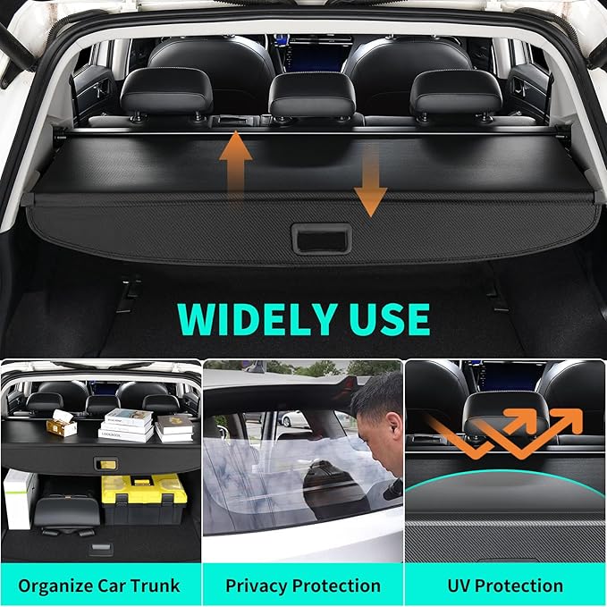 Tecoom Cargo Cover fit for Chevy Blazer EV 2024 Accessories, Retractable Rear Trunk Cover Luggage Security Shade, Anti-Peeping Privacy Screen Protector, Carbon Fiber Texture