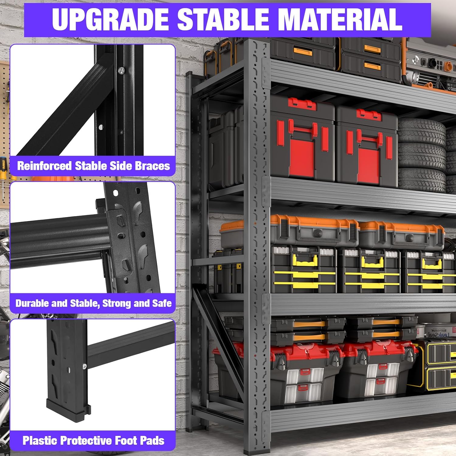 Metal Garage Shelving Heavy Duty, 4-Tier Adjustable Wire Storage Garage Shelves, 6000 LBS Loads Industrial Shelving Units for Garages, Warehouses, Kitchen, Black, 59" W x 24" D x 59" H,4 Pack