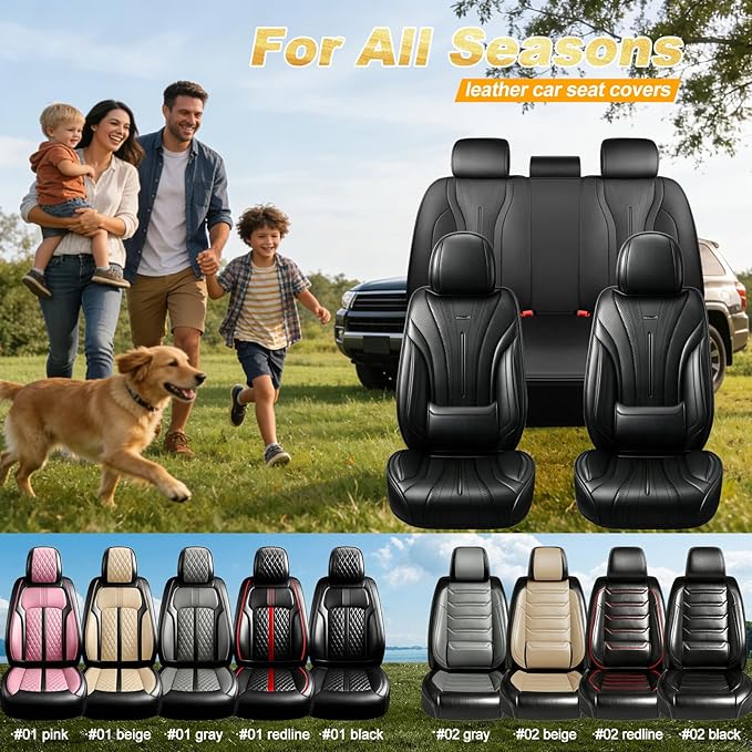 Fit Trax Car Seat Covers (Front Pair) for Chevrolet/Chevy Trax 2015-2026 - Luxury Full Coverage Leather, Waterproof & All Weather Seat Cushion Protector, Airbag Compatible, Black