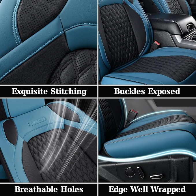 Coverado JK Seat Covers 4 Door for Jeep Wrangler, Waterproof Leather Car Seat Cover for Jeep Wrangler Vehicle Truck Accessories Custom Fit for 2013-2017 Jeep Wrangler Seat Covers Full Coverage(Blue)