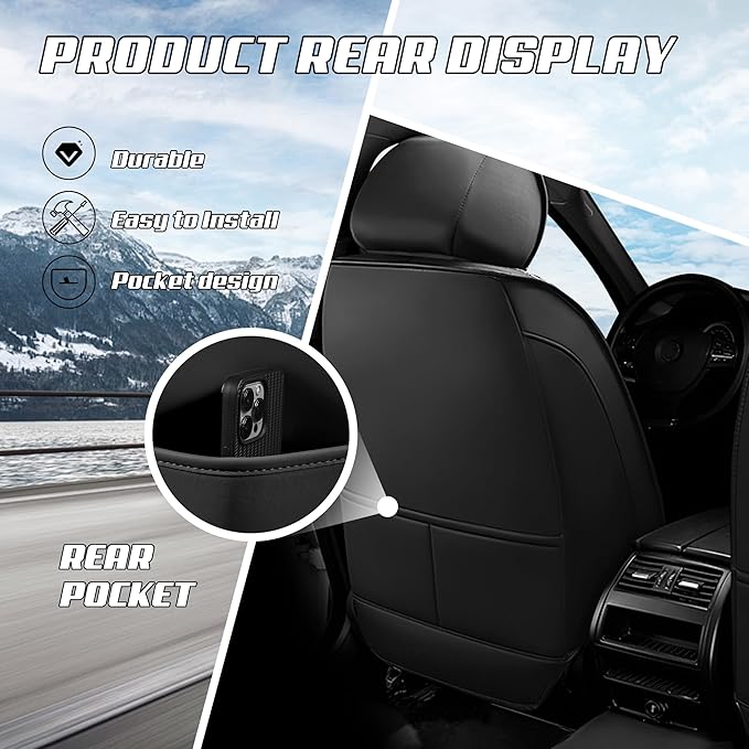 Car Seat Covers Fit for Toyota rav4 2000-2026, Stylish Sport Seat Covers, Waterproof Wear-Resistant Premium Nappa Leather Car Seat Cover.(2 Pcs Front with Pillow/Pure Black)