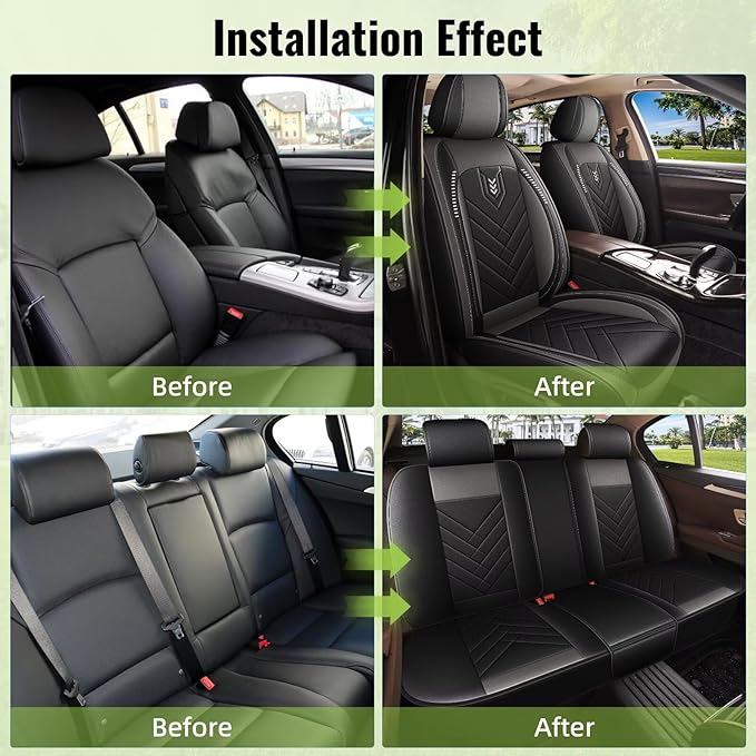 AOMSAZTO Car Seat Covers Full Set for Toyota Camry 2002-2026: Faux Leather Automotive Seat Cover Waterproof Compatible Airbag(5 Seats, Black&Grey)