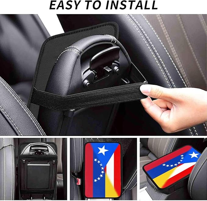 Venezuela Venezuelan Puerto Rico Flag Auto Center Console Armrest Cover Car Handrail Box Cushion Pad Mat Universal Fit Most Vehicle Sedan Truck SUV Soft Comfort Decor Accessories