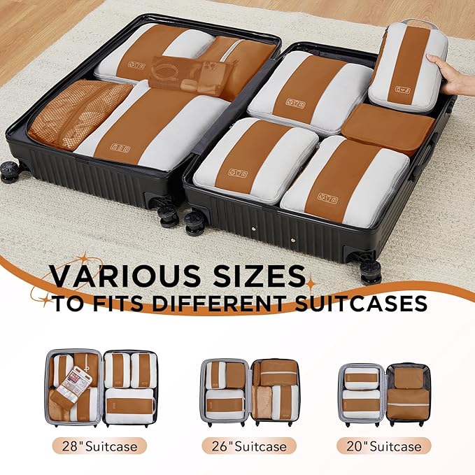 10 Set Compression Packing Cubes for Travel Essentials,Compressible Expandable Packing Cubes for Suitcase,OlarHike Luggage Organizer Bags for Travel,Handy Helper for Organizing Clothes(Brown)