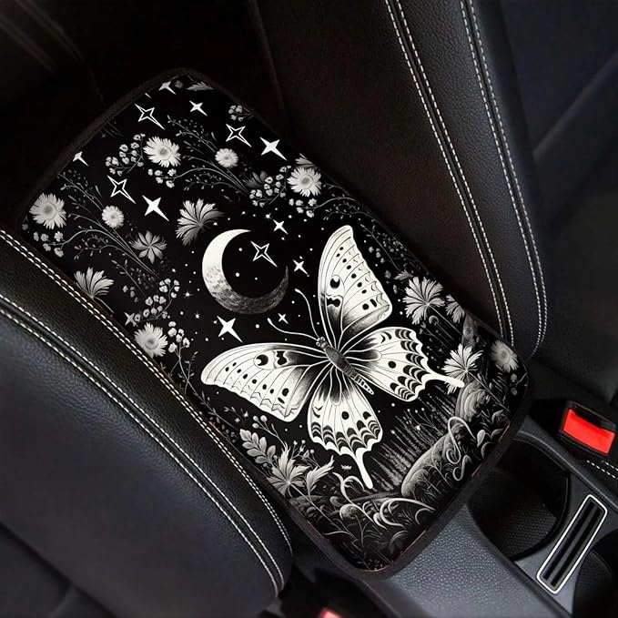Dreaweet Goth Butterfly Center Console Cover for Car,Goth Car Accessories for Women Car Armrest Cover Pad Soft Comfortable Arm Rest Cover for Car SUV Truck Van