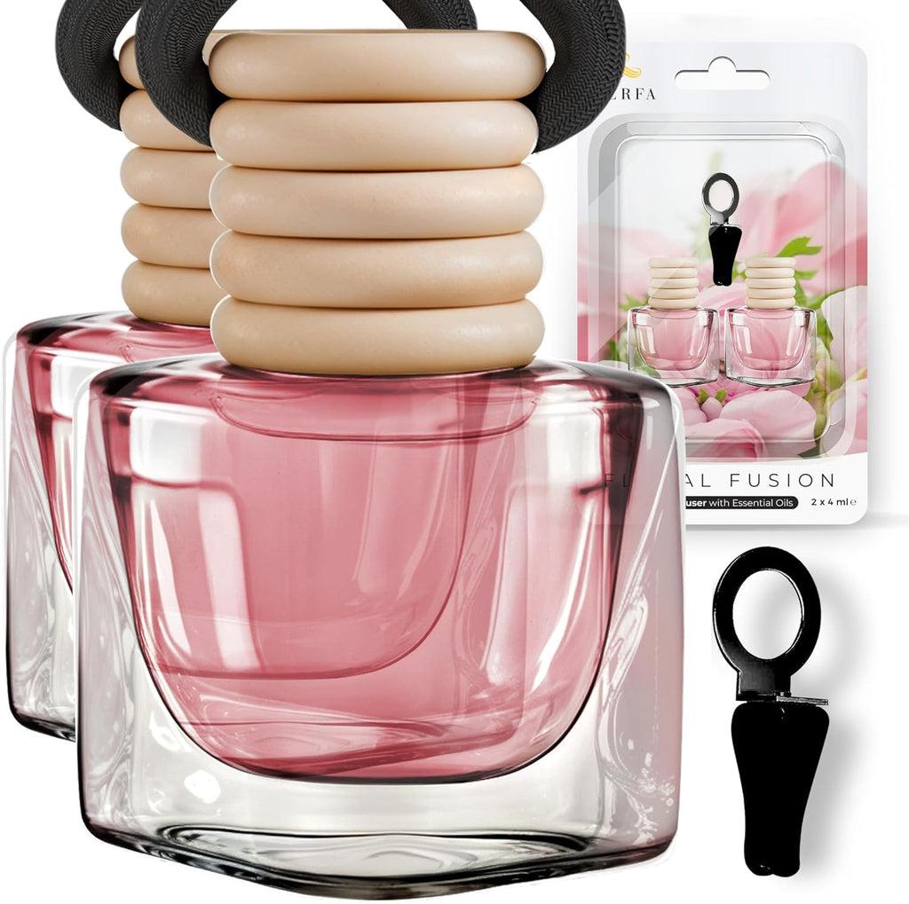 Car Air Fresheners for Women - Floral Fragrance Pack of 2 Long Lasting Car Air Freshener | Odor Eliminator Car Perfume Diffuser with Essential Oils | Automotive Air Freshener Vent Clip by Perfa