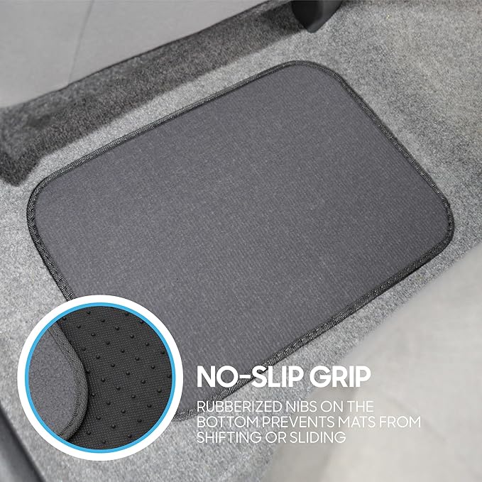 BDK Premium Medium Gray Carpet Floor Mats for Cars - Universal Fit Interior 4-Piece Car Mats Full Set with Vinyl Heel Pad Protector - Cute Car Accessories Interior Floor Covers for SUVs & Trucks