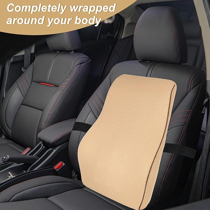 HARFINGTON Lumbar Support Pillow Memory Foam Gaming Office Chair Desk Ergonomic Back Cushion for Home Driving Car Seat, Camel