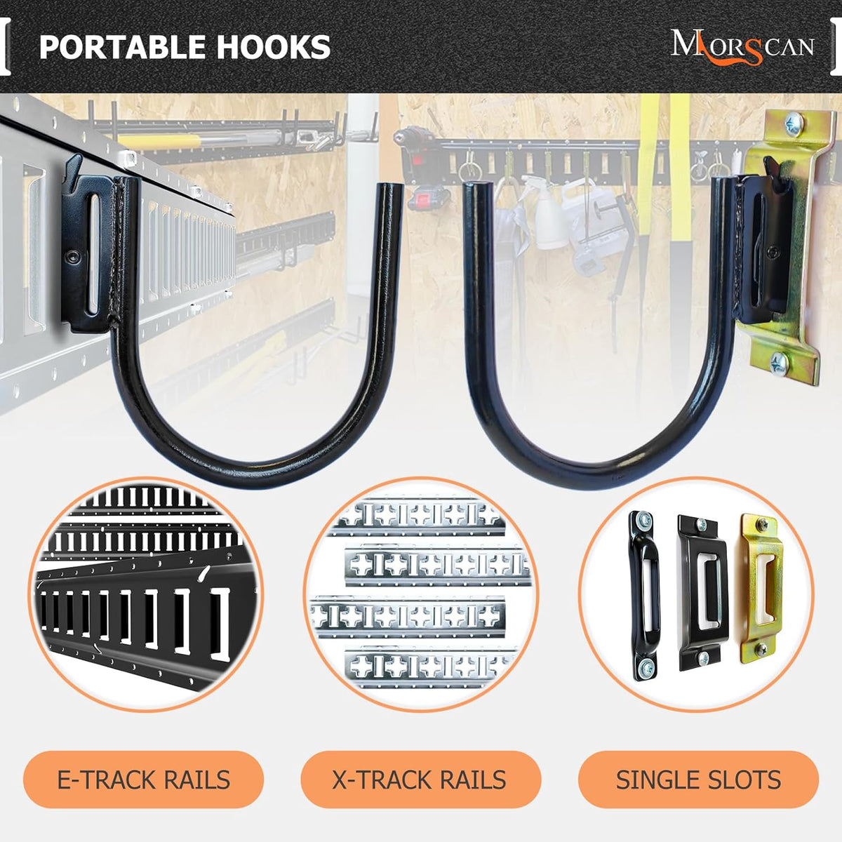 10-Pack 4" E Track J Hooks, Heavy Duty Black Steel Hanger 1,400lbs Break Strength E-Track Tie Down Accessories for Box Truck, Enclosed Trailer, Garage, Vans, Warehouse, Workshop