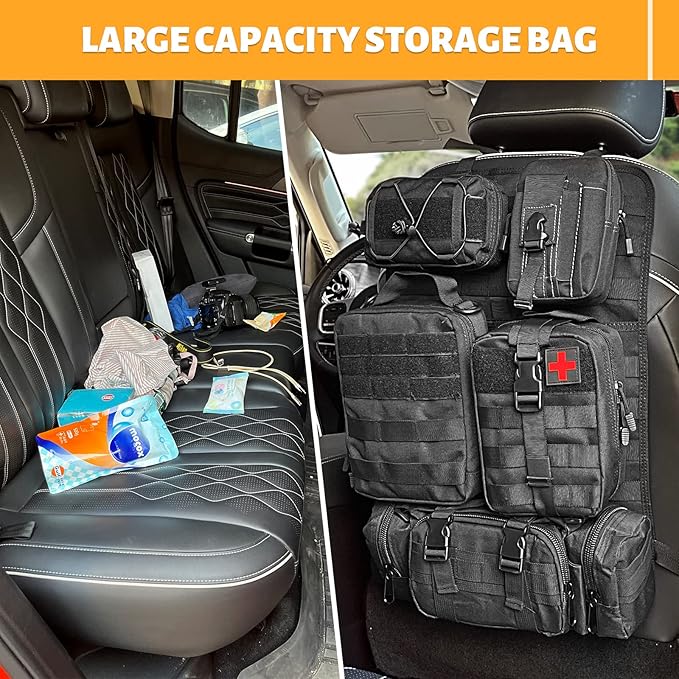 MAIKER Tactical Car Seat Back Organizer, Upgrade Tactical Vehicle Panel Organizer with 5 Detachable Molle Pouch, Universal fits for Most of Vehicle Black
