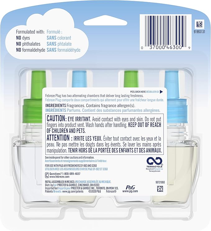 Febreze Plug in Air Freshener and Odor Fighter, Scented Oil Refill, Morning & Dew, 0.87 Fl Oz (Pack of 2)