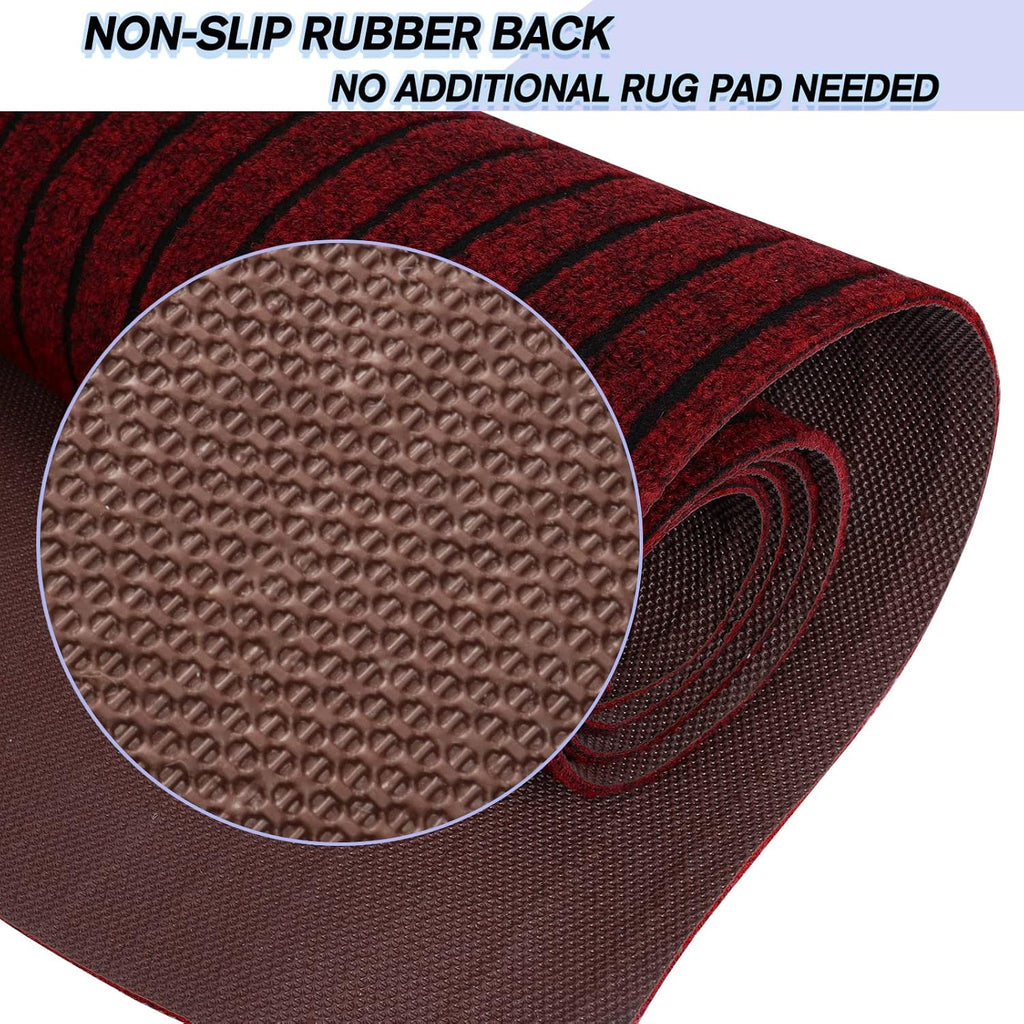 Custom Size Backed Non-Slip Area Rugs Runner, Easy Clean, Waterproof Runner Rugs for Hallway Entryway, Kitchen, Laundry, 2FT x 65FT, Red Stripe