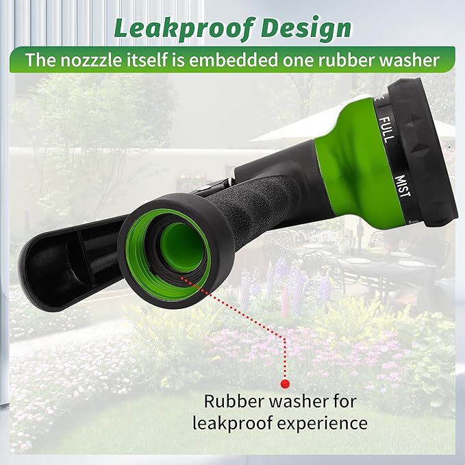 AUTOMAN-Garden-Hose-Nozzle, 2 Pack ABS Water Spray Nozzle with Heavy Duty 7 Adjustable Watering Patterns,Slip Resistant for Watering Plants,Lawn& Garden,Washing Cars,Cleaning,Showering Pets - Green