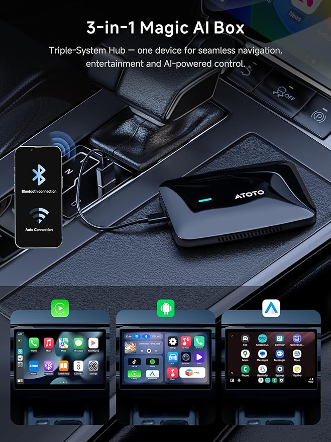 Magic AI Box Wireless CarPlay & Android Auto Adapter, Car Video Box for OEM Wired CP/AA, Dual WiFi & Bluetooth IoT Hub, Supports for Netflix/YouTube/TikTok/TF Card