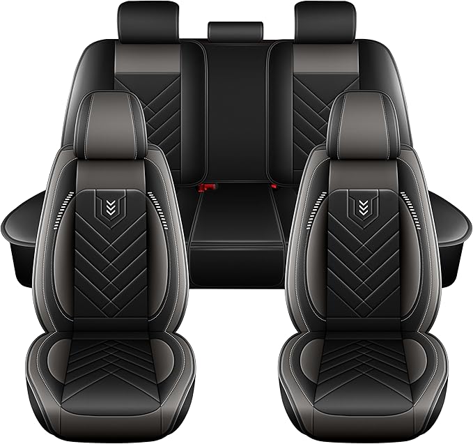 AOMSAZTO Car Seat Cover for Chevrolet Chevy Equinox 2007-2025 2026 Full Set, Leather Car Seat Protector Waterproof, Non Slip Car Seat Cushion, Interior Seat Covers Automotive Accessories - Black&Grey
