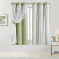 Bujasso Sage Green 90% Blackout Curtains with Sheer Overlay Mix and Match Double Layer Thermal Insulated Window Panels 63 inch Living Room Bedroom Green Drapes with Tiebacks Grommet Top 37" Wx63 Lx2